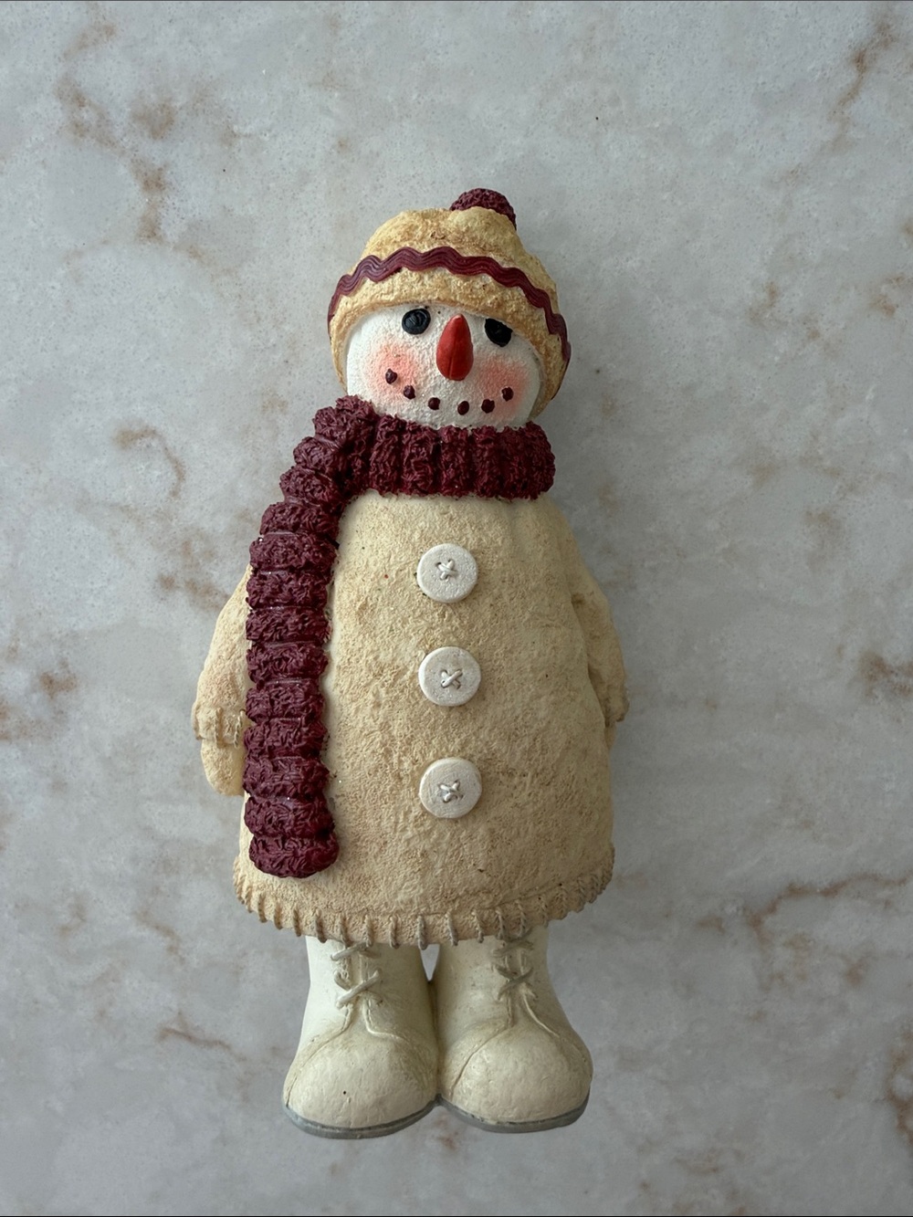 Snowman figurine - Cream with Burgundy Scarf